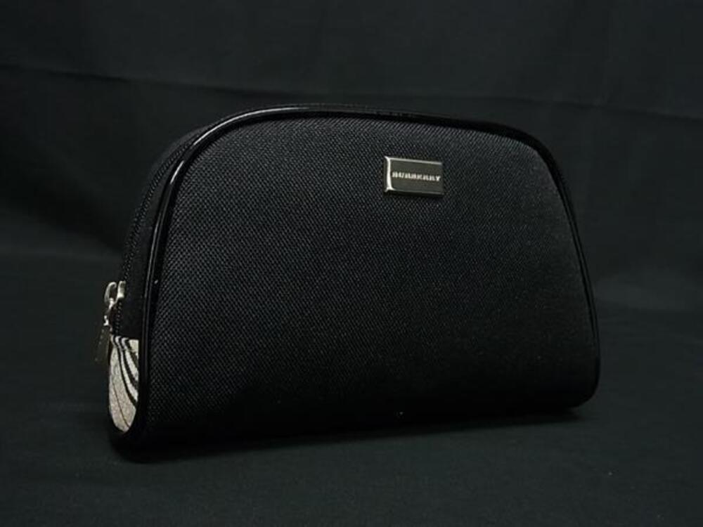Burberry Handkerchief Silk Clutch Nova Check Black Cosmetic Black